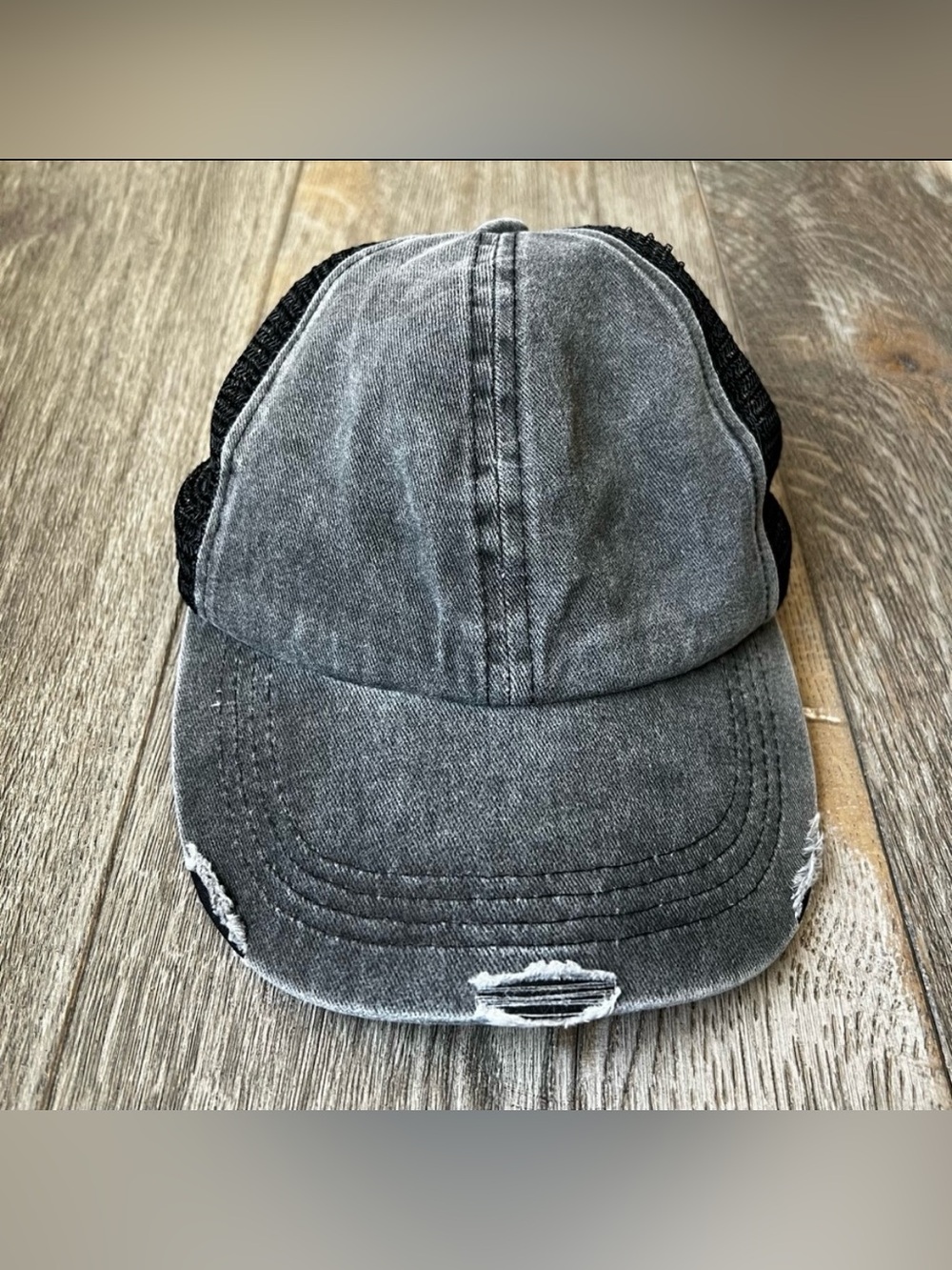 FREE PEOPLE Black Distressed Mesh Baseball Hat Ball Cap One Size